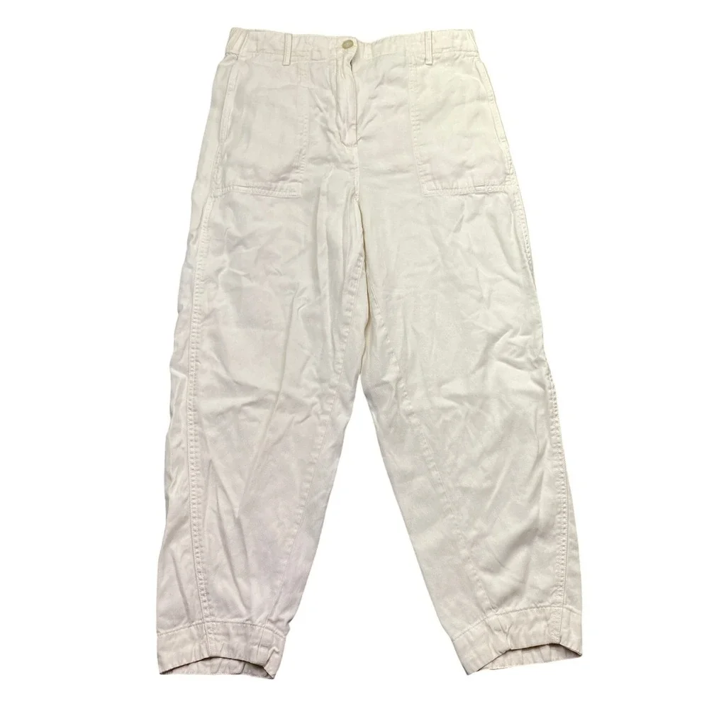 Banana Republic Womens M Cream Lyocell Linen‎ Tapered Utility Pants Grunge
